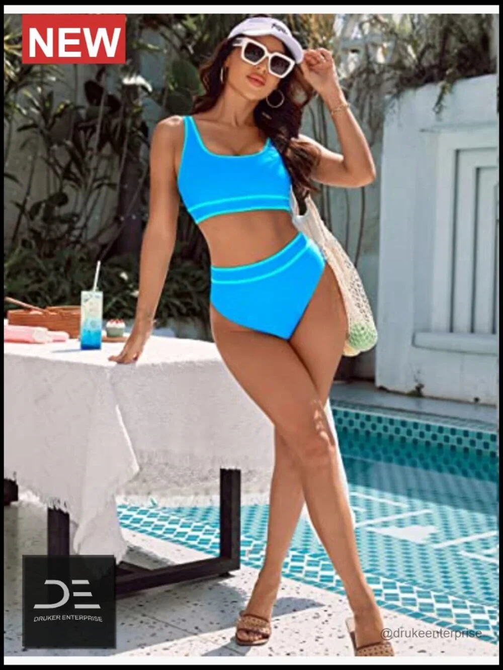 High Waisted Bikini Set Sporty Two Piece Tummy Control Swimsuit with Adjustable